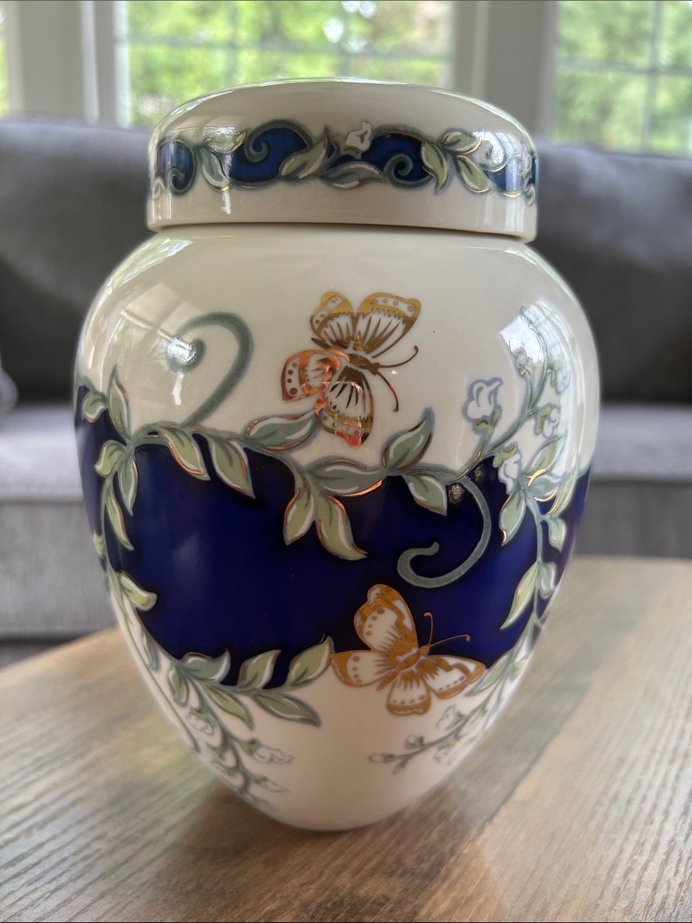 Vintage Lenox “Butterflies in Summer” Porcelain Ginger Jar with 24k Gold Accents